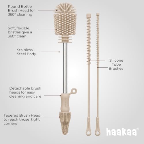 Haakaa Silicone Cleaning Brush Kit – Household Cleaning Brushes for Bottles and Crevices – Food-Grade Silicone: Dishwasher Safe (Kit-Pebble) - color: Kit-pebble