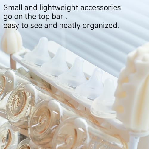 LUNELL Baby Bottle Drying Rack 20 Hooks Space-Saving Vertical Brush Holder | Drip Tray, Countertop Organizer, Pump Parts, Pacifiers, Nipples, Baby Feeding Accessories, Ivory White