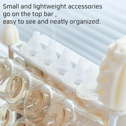 LUNELL Baby Bottle Drying Rack 20 Hooks Space-Saving Vertical Brush Holder | Drip Tray, Countertop Organizer, Pump Parts, Pacifiers, Nipples, Baby Feeding Accessories, Ivory White