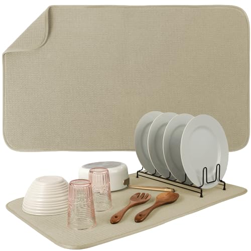 S&T INC. Dish Drying Mat Jumbo, 18” x 30”, Absorbent Microfiber Kitchen Counter Mat, Dish Drying Pad for Dishes, Utensils, Pots and Pans, Jumbo, Pure Cashmere - size: 18" x 30"