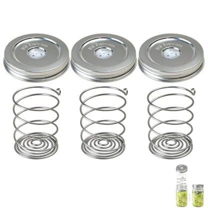Stainless Steel Fermentation Lids Kit with Springs and Silicone Airlock for 16/24/32/64Oz Wide Mouth Mason Jars, Fermenting Set for Pickling, Kimchi, Kombucha & Sauerkraut (3PCS) - color: 3PCS