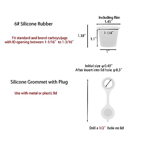 Airlock Set Three-Piece Airlock Drilled #6 Stopper and Grommet for Fermentation, Brewing Wine, Beer Making, Sauerkraut, Pickles, Etc. (5 Pack)