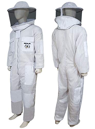 Brutul Bee 3 Layer Beekeeping Ultralight Ventilated Suit With Round Veil (WHITE, 3XL) - color: White, size: 3X-Large