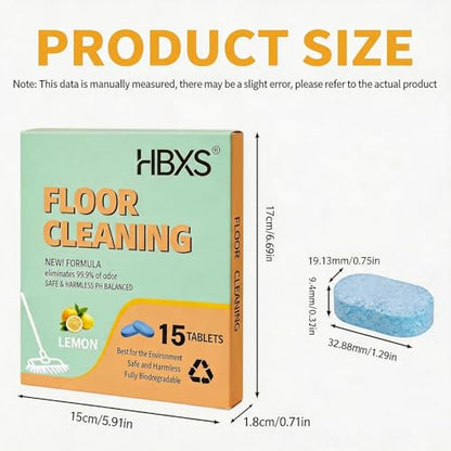 Floor Cleaning Tablets, Lemon Scent, 15 Count | Fast Dissolving Floor Cleaner | No Sticky Residue | Safe for Pets & Kids | For Tile, Vinyl, Laminate & Hardwood Floors