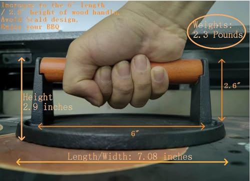 Firsgrill Burger Press 7.08" Round,Heavy-Duty Cast Iron Smash Burger Press Meat Steak With Wood Handle for Blackstone Camp chef Pitboss Weber Griddle Grills(Round) | Heavy Duty Good for Blackstone Camp chef Pitboss Weber Griddle - size: 7.1" x 7.1" x 2.9"