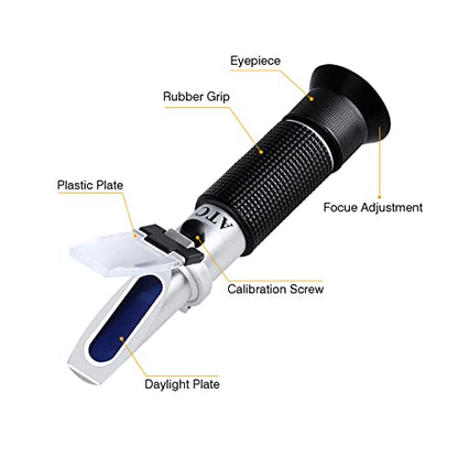 Brix Refractometer with ATC, Handheld Brix Meter Hydrometer 0-32% Portable Sugar Content Reader for Fruits, Saccharimeter Refractometer Set