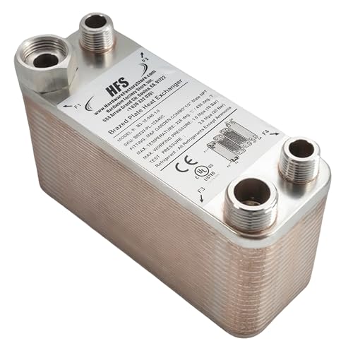 HFS(R) 40-Plate Stainless Steel 304 Homebrew Beer Wort Chiller Heat Exchanger, 7.5" x 2.9", M&F GARDEN COMBO x 1/2" MALE NPT, Quick Beer Cooling System (7.5'' 2.9''/40 plate, MF Combo x 1/2" NPT) - size: 7.5'' 2.9''/40 plate, MF Combo x 1/2" NPT