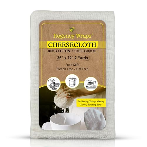 Regency Wraps Chef-Grade 100% Cotton Cheese Cloth 36"X72" (2yds), Bleach & Dye Free, Food Safe For Cooking, Straining, Roasting Turkey, Durable Cheese Cloths for Crafting, Canning - size: 2yd (Pack of 1)