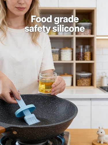 Silicone Pastry Brush with Oil Bottle, Clear Basting Dispenser Jar Set for BBQ Baking Cooking Kitchen, Sauce and Oil Brush Bottle (Blue)
