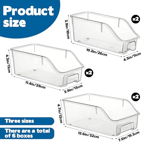 6 Packs Clear Freezer Organizers and Storage Bins with Handle, Stackable Storage Bins Open Front Pantry Bins for Storage and Organization for Bathroom Kitchen Refrigerator Pantry