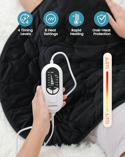 immtree Weighted Heating Pad for Period Cramps, 29" x 24" Extra Large Electric 7lbs Heated Pads, Back Shoulder Knee Abdomen Pain Relief, Soft Heavy Lap Blanket, Warm Christmas Gift, 7 Pounds, Black - color: Black, size: 29"x24" 7 Pound