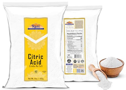 Rani Citric Acid Powder, Food Grade (Limbu Ka Ful) 14oz (400g) ~ Used for Cooking, Bath Bombs, Cleaning | Gluten Friendly | Indian Origin - size: 14 Ounce (Pack of 1)