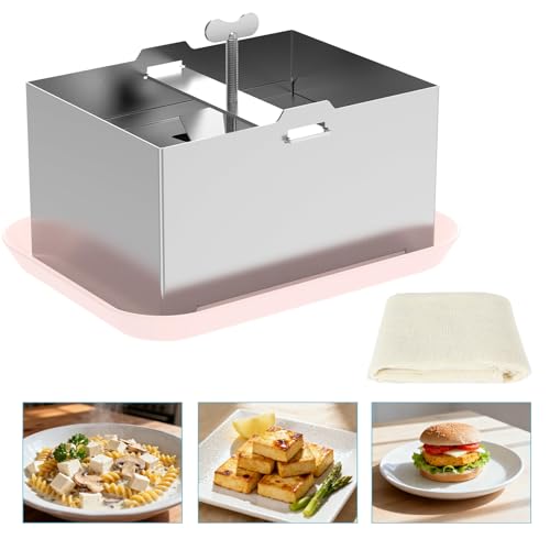 New 2025 Tofu Press Stainless Steel 304, Tofu Maker Comes With Pressed Towels And Drip Trays For Easy Dehydration And Improved Taste. It Can Also Be Used To Make Cheese/Paneer, 2-Pound Extra Firm Tofu