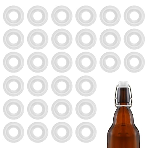 30Pcs Dopamine color Silicone Gaskets Washers Seals for Cap Swing Flip Top Bottle for Home Brew Beer Soda Bottle Sealing(flat,half cover) (White) - color: White