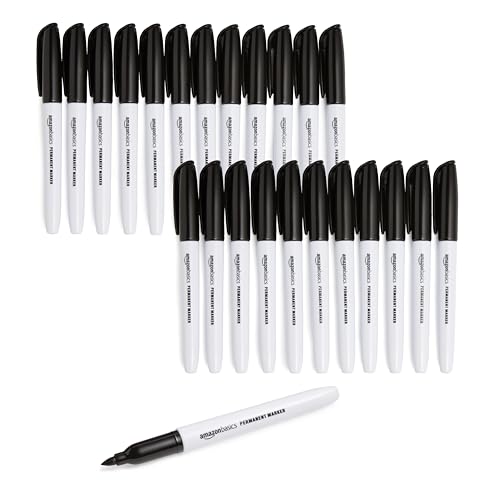 Amazon Basics Fine Tip Permanent Markers for Writing, Drawing, Quick Drying, Office, School, and Home Use, Black, 24 Pack - color: Black, size: 24 Count (Pack of 1)