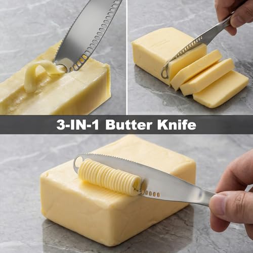 (2 pcs 3-in-1 Butter Spreader Knife - Stainless Steel Butter Knife for Butter & Cheese