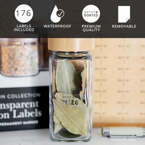Clear Expiration Date Labels, 176 Waterproof Food Labels for Pantry Containers, Kitchen Freshness, Use by Meal Prep Best Write On Stickers - style: Clear Expiration Labels
