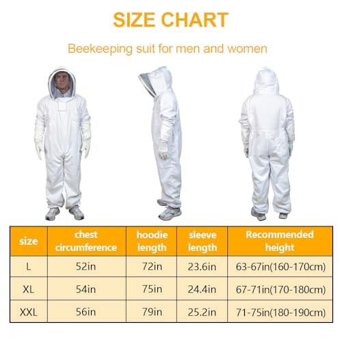 Professional Beekeeping Suit with Veil Hood – Breathable Sting-Proof Cotton, Includes Sheepskin Gloves & Reinforced Mesh, for Apiary, Backyard, Wasp Nest Removal, XL - size: XL for 5'7"-5'11"