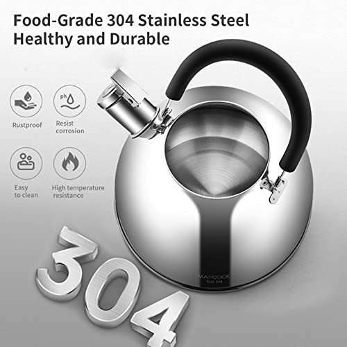 304 Stainless Steel Whistling Tea Kettle 2.1 Quart/2L, Suitable to Boiling Water & Tea on Induction Stove, Gas Stove Top - color: Silver, size: 2.1 Quarts