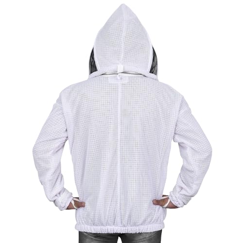 Beekeeping Jacket with Veil 3-Layer Ultra Ventilated Veil Fencing YKK Zippers Full Protection Suit Carrying Bag (BP-301-White)-L - color: White Fencing Veil, size: L