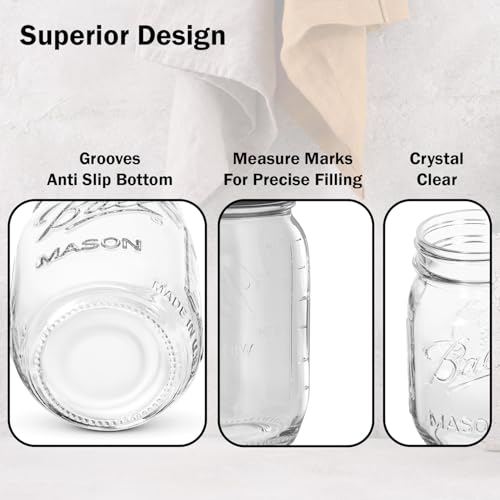 Ball Wide Mouth Mason Jars 32 oz. (6 Pack) - Quart Size Jars with Airtight Lids and Bands for Canning, Fermenting, Pickling, Meal Prep or DIY Decors and Projects Bundled with Peaknip Jar Opener