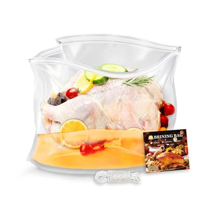 Brining Bags, 3 Pack, 26"×22", Extra Large Holds up to 35lb, Extra Large Turkey Brine Bag with 3 Cotton Strings, Double Zip-lock Seal for Turkey, Chicken, Beef, Pork, Ham, Marinade