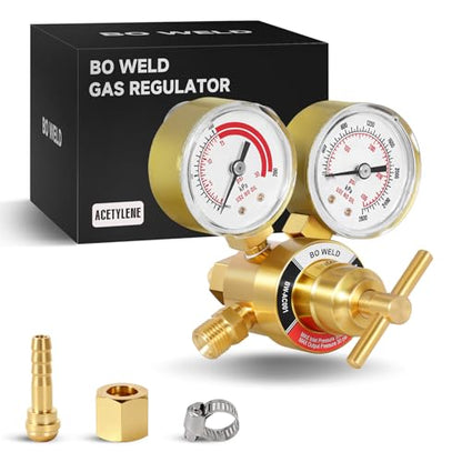 Acetylene Regulator Fits CGA-200 Valves Only, 0-400PSI and 0-30PSI Welding Gas Gauges With 9/16"-18 Outlet Thread and 1/4" Hose Connector, T-Handle - style: Acetylene Regulator