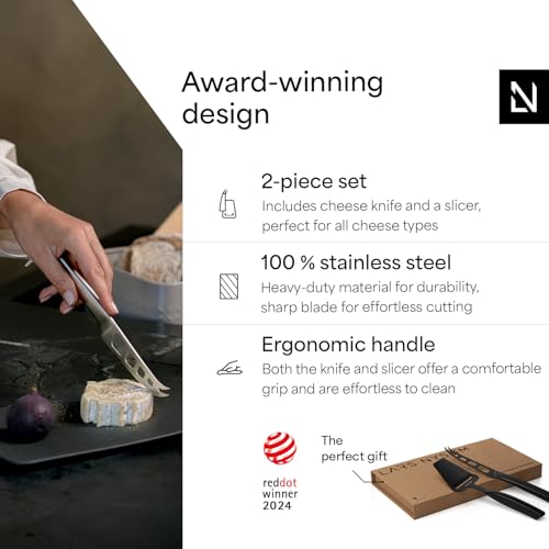 LARS NYSØM Cheese Slicer and Knife Set 2 pcs. I Cheese Knife Set & Cutter Made of Stainless Steel (Carbon Black) - color: Carbon Black, size: 10.2"