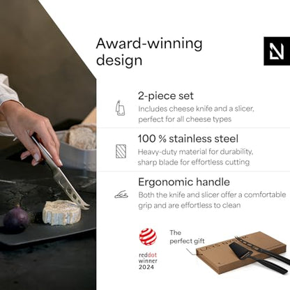 LARS NYSØM Cheese Slicer and Knife Set 2 pcs. I Cheese Knife Set & Cutter Made of Stainless Steel (Carbon Black) - color: Carbon Black, size: 10.2"