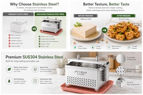 Tofu Press -304 Stainless Steel Cheese Press, Paneer Make and Vegetarian Tofu Press, Heavy Pressure Adjustable,BPA Free, Dishwasher Safe for tofu Maker and ham Press,Meat pressing (6.3*4.7*4.8 in)