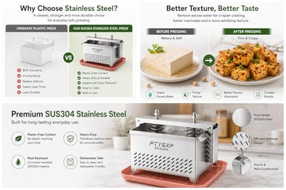 Tofu Press -304 Stainless Steel Cheese Press, Paneer Make and Vegetarian Tofu Press, Heavy Pressure Adjustable,BPA Free, Dishwasher Safe for tofu Maker and ham Press,Meat pressing (6.3*4.7*4.8 in)
