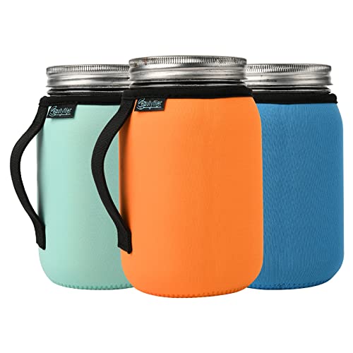 Beautyflier 32oz Regular Mouth Mason Jar Neoprene Sleeve, Mason Jar Drinking Glasses Neoprene Cover, 32oz Wide Mouth Insulators Sleeve with Handle, Sleeve Only - color: 32OZ, 3COLOR