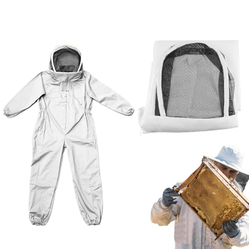 Ventilated Bee Suit - Cotton Blend Protective Suit, Hooded Beekeeping Gear Set | Lightweight Fabric Beekeeping Outfit, Full Body Protection Clothing for Men, Women, Beginner, Professional Use - color: L