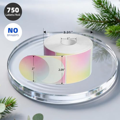 2 Inch Round Thermal Labels, Direct Thermal Printer Labels for Small Businesses, DIY Logo Design, 1500 Sheets / 2 Roll - color: Gradient Pink (1500labels/2roll), size: 2 inch
