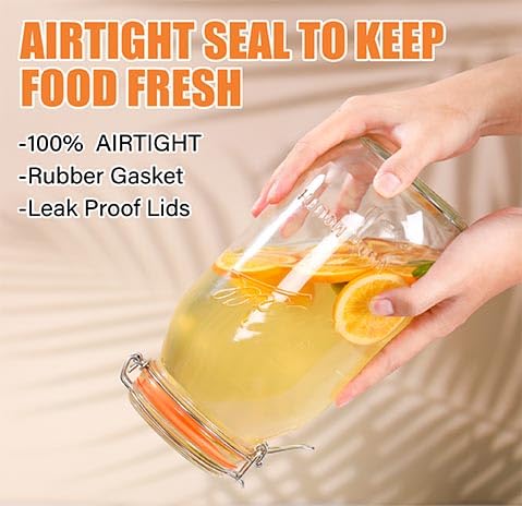 Half Gallon Mason Jars 64 oz Wide Mouth 3 Pack, Airtight Hinged Lid, BPA Free, Dishwasher Safe, for Canning, Pickling, Fermenting, Kitchen Storage, Coffee