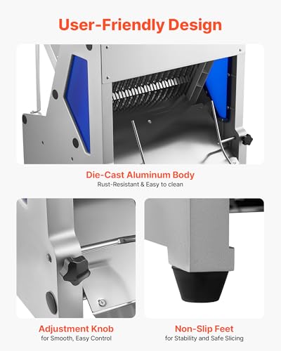 VEVOR Electric Bread Slicer, 370W Bread Slicing Machine, Die-Cast Aluminum Countertop Bread Cutter Machine for 12mm Slice Thickness, Commercial & Home Use for Bakeries Restaurants, 120V - size: Upgraded Electric Bread Slicer