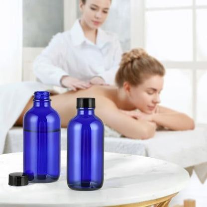 Small Glass Bottles with Lids Boston Round Shot Bottles for Health, Immunity, Ginger Juice, Essential Oils, Potion - Leak Proof Mini Travel Containers (Blue UV, 4oz-24Pack) - color: Blue UV, size: 4oz-24Pack