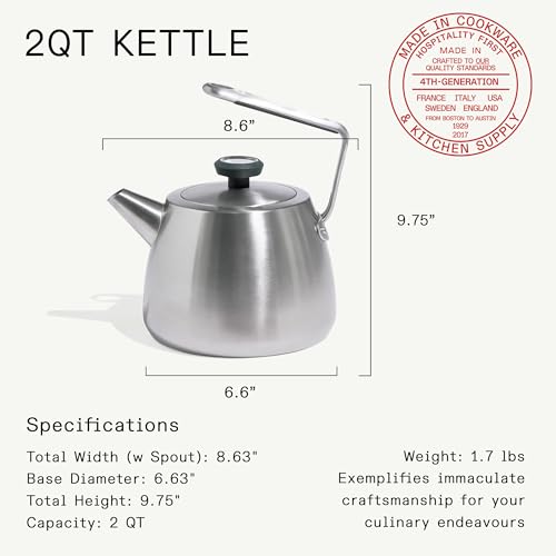 Made In Cookware - 2 QT Kettle - Stainless Steel - With Built-In Temperature Gauge - Includes Handle Sleeve - Induction Compatible - color: Stainless Steel