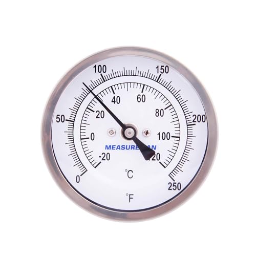 MEASUREMAN Fully Stainless Steel Pot, Kettle, Brewing Bimetal Thermometer, 3" Dial, 2-1/2" Stem, 0-250 deg F/-20-120 deg C, -1% Accuracy, Adjustable, 1/2" NPT Back Mount （2 Pack） - size: 0-250 deg F/-20-120 deg C, style: 2-1/2" Stem 2pc