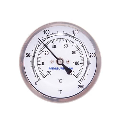 MEASUREMAN Fully Stainless Steel Pot, Kettle, Brewing Bimetal Thermometer, 3" Dial, 2-1/2" Stem, 0-250 deg F/-20-120 deg C, -1% Accuracy, Adjustable, 1/2" NPT Back Mount （2 Pack） - size: 0-250 deg F/-20-120 deg C, style: 2-1/2" Stem 2pc