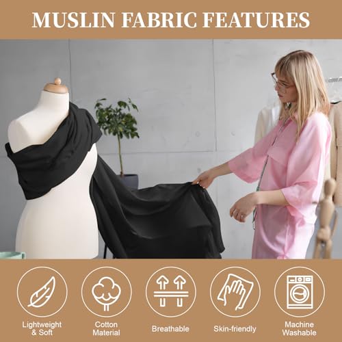 PEASUG 100% Cotton Muslin Fabric, 59 Inch X 10 Yards Muslin Fabric by The Yard, Medium Weight Draping Fabrics Suitable for Sewing Embroidery, Garments, Crafts Material-Black - color: Black, size: 10 Yards