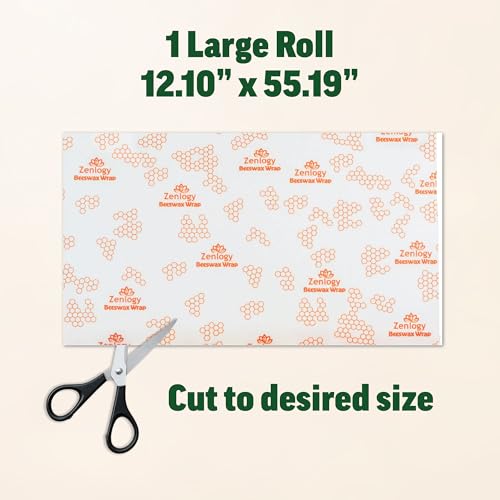 Beeswax Wrap Roll 13" x 55" – Zenlogy Reusable Beeswax Food Wrap, Cut to Size, Organic Cotton & Natural Beeswax, Washable Plastic Free Food Storage