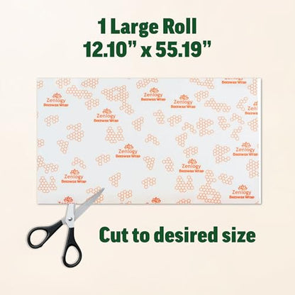 Beeswax Wrap Roll 13" x 55" – Zenlogy Reusable Beeswax Food Wrap, Cut to Size, Organic Cotton & Natural Beeswax, Washable Plastic Free Food Storage
