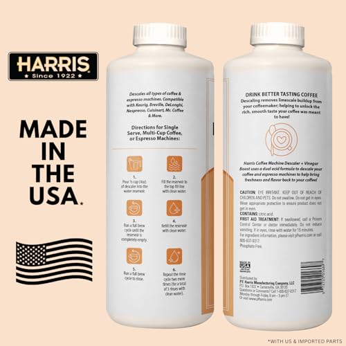 HARRIS Coffee Machine Descaler Descaling Solution, 32 fl oz (2 Pack, 8 Uses Each), Compatible with Keurig, Nespresso, Breville, DeLonghi, Jura & Ninja Coffee and Espresso Makers - size: 32 Fl Oz (Pack of 2)