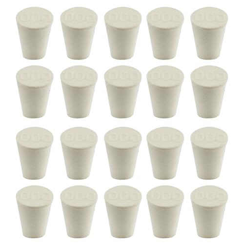 White Tapered Shaped Solid Rubber Stopper, Size 000#" 0.5x0.3x0.7inch / 13x8x17mm, 20 per Package - size: 000#,20pcs