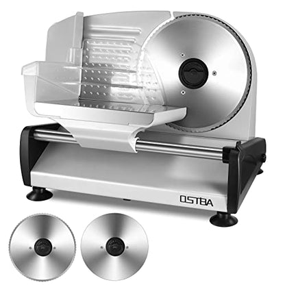 OSTBA Meat Slicer 200W Electric Deli Food Slicer with 2 Removable 7.5" Stainless Steel Blade, Adjustable Thickness for Home Use, Child Lock Protection, Easy to Clean, Cuts Meat, Bread and Cheese - size: 7.5"x2 Blades-200 watts