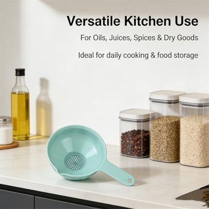 Kitchen Funnel Set with Strainer - Wide Mouth Canning Funnels for Kitchen Use Filling Bottles, Food Grade Plastic Small and Large Funnel for Liquid Transfer, Mason Jars