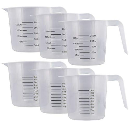 U.S. Kitchen Supply Plastic Measuring Cups with Handles - 8 oz (250 ml) Liquid Measuring Cup Set of 6 - Clear Microwave Safe Kitchen Cups - Measure in mL or Ounces, Measurement Cup for Cooking - size: 8-Ounce