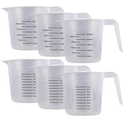 U.S. Kitchen Supply Plastic Measuring Cups with Handles - 8 oz (250 ml) Liquid Measuring Cup Set of 6 - Clear Microwave Safe Kitchen Cups - Measure in mL or Ounces, Measurement Cup for Cooking - size: 8-Ounce