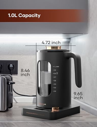 Electric Tea Kettle, INTASTING Glass Electric Kettle with tea Infuser and Precise knob temperature control, 1200W Fast Heating, BPA-Free, Easy to Clean, 1 Liter (Dark Gray) - color: Dark Gray